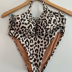 *Never Worn* J. Crew Brown & White Leopard High-Waist Bikini